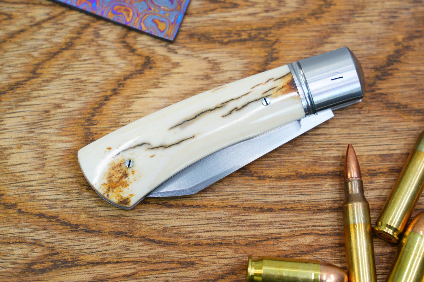 North Mountain Traditional Series – Handcrafted Sheepsfoot Pocket Knife with Mammoth Ivory Handle, Steel Frame, Non-Locking, M390 Blade with Hand-Satin Finish