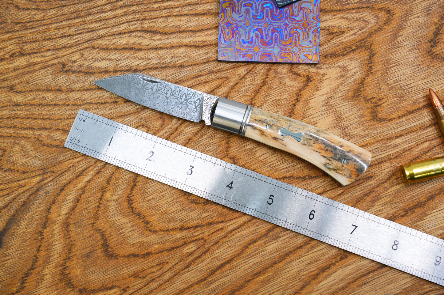 1 North Mountain Traditional Series – Handcrafted Sheepsfoot Pocket Knife with Mammoth Ivory Handle, Steel Frame, Non-Locking, Damasteel® – Swedish Powder Metallurgy Damascus Blade