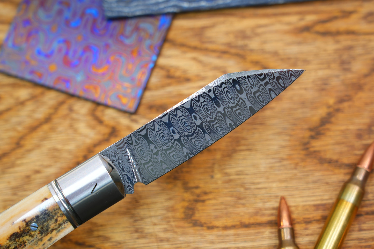 1 North Mountain Traditional Series – Handcrafted Sheepsfoot Pocket Knife with Mammoth Ivory Handle, Steel Frame, Non-Locking, Damasteel® – Swedish Powder Metallurgy Damascus Blade