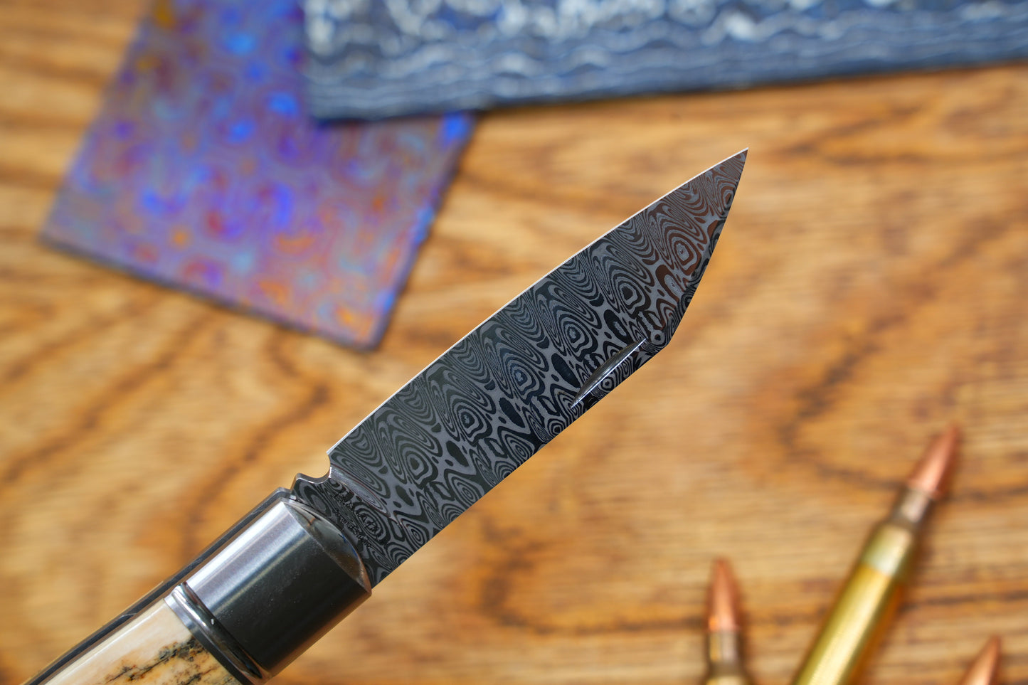 1 North Mountain Traditional Series – Handcrafted Sheepsfoot Pocket Knife with Mammoth Ivory Handle, Steel Frame, Non-Locking, Damasteel® – Swedish Powder Metallurgy Damascus Blade