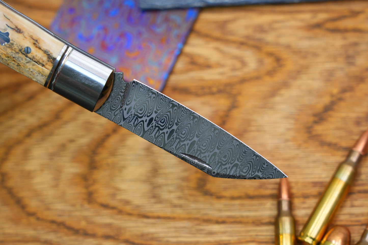 1 North Mountain Traditional Series – Handcrafted Sheepsfoot Pocket Knife with Mammoth Ivory Handle, Steel Frame, Non-Locking, Damasteel® – Swedish Powder Metallurgy Damascus Blade
