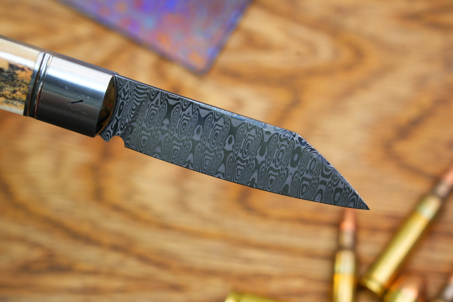 1 North Mountain Traditional Series – Handcrafted Sheepsfoot Pocket Knife with Mammoth Ivory Handle, Steel Frame, Non-Locking, Damasteel® – Swedish Powder Metallurgy Damascus Blade