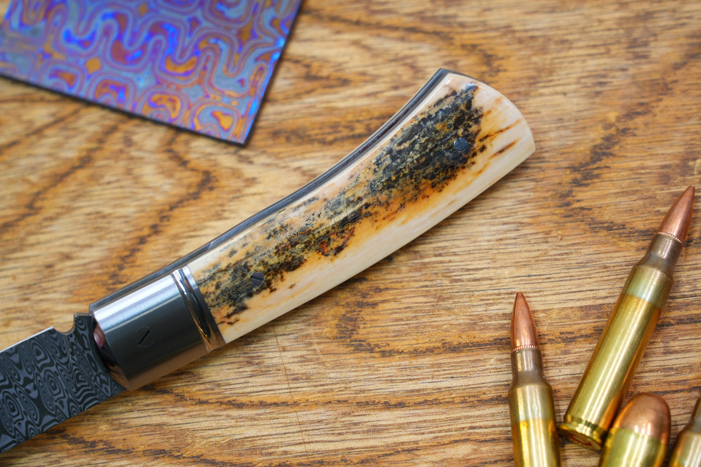 1 North Mountain Traditional Series – Handcrafted Sheepsfoot Pocket Knife with Mammoth Ivory Handle, Steel Frame, Non-Locking, Damasteel® – Swedish Powder Metallurgy Damascus Blade