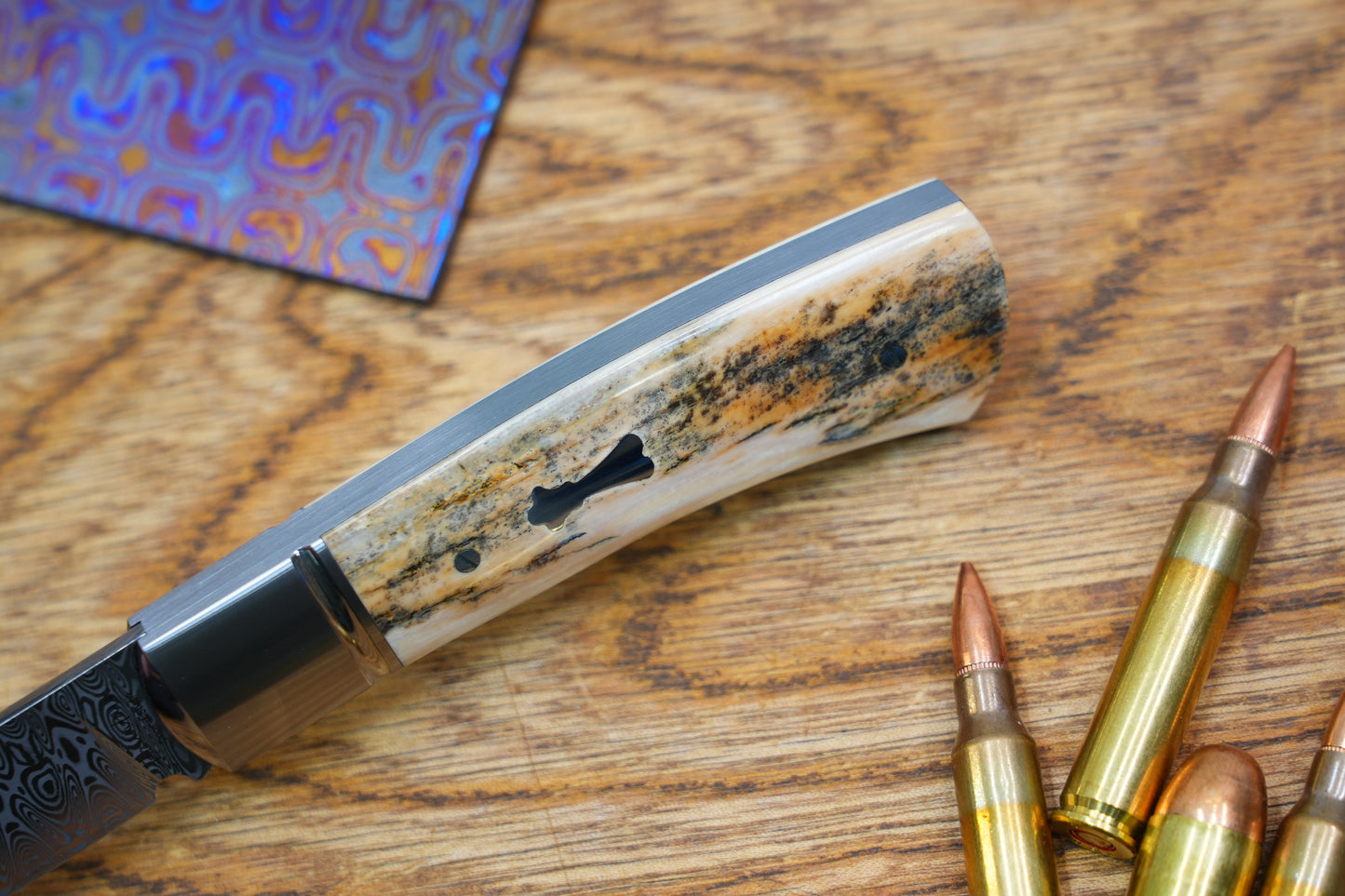 1 North Mountain Traditional Series – Handcrafted Sheepsfoot Pocket Knife with Mammoth Ivory Handle, Steel Frame, Non-Locking, Damasteel® – Swedish Powder Metallurgy Damascus Blade