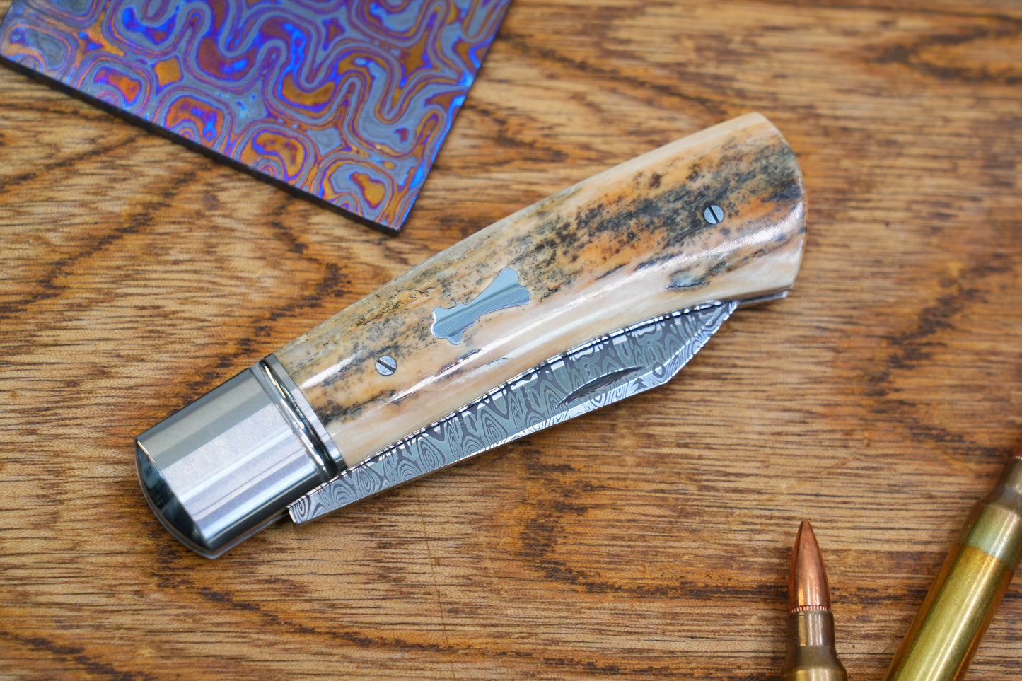 1 North Mountain Traditional Series – Handcrafted Sheepsfoot Pocket Knife with Mammoth Ivory Handle, Steel Frame, Non-Locking, Damasteel® – Swedish Powder Metallurgy Damascus Blade
