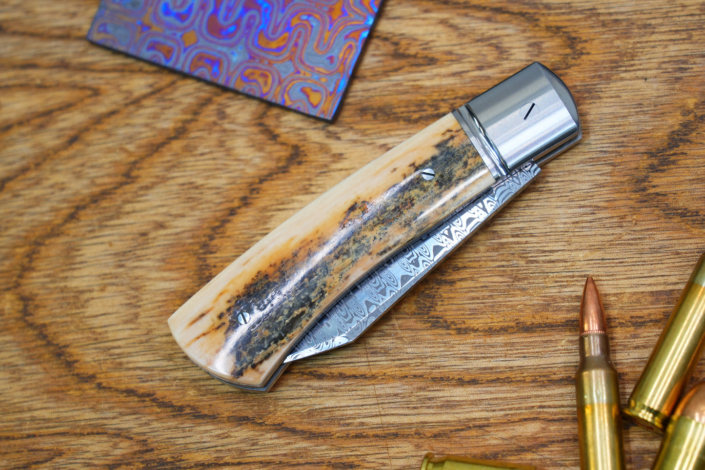 1 North Mountain Traditional Series – Handcrafted Sheepsfoot Pocket Knife with Mammoth Ivory Handle, Steel Frame, Non-Locking, Damasteel® – Swedish Powder Metallurgy Damascus Blade