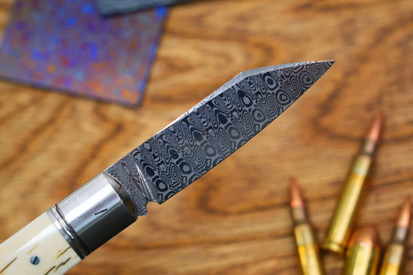 2 North Mountain Traditional Series – Handcrafted Sheepsfoot Pocket Knife with Mammoth Ivory Handle, Steel Frame, Non-Locking, Damasteel® – Swedish Powder Metallurgy Damascus Blade
