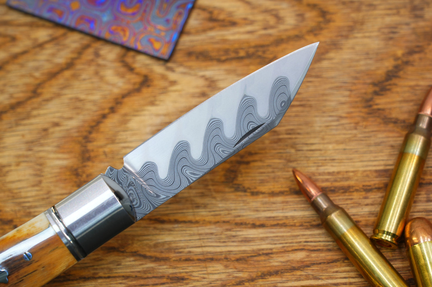 4 North Mountain Traditional Series – Handcrafted Sheepsfoot Pocket Knife with Mammoth Ivory Handle, Steel Frame, Non-Locking, Mike Norris stainless steel Damascus, steel made in Kentucky, USA.