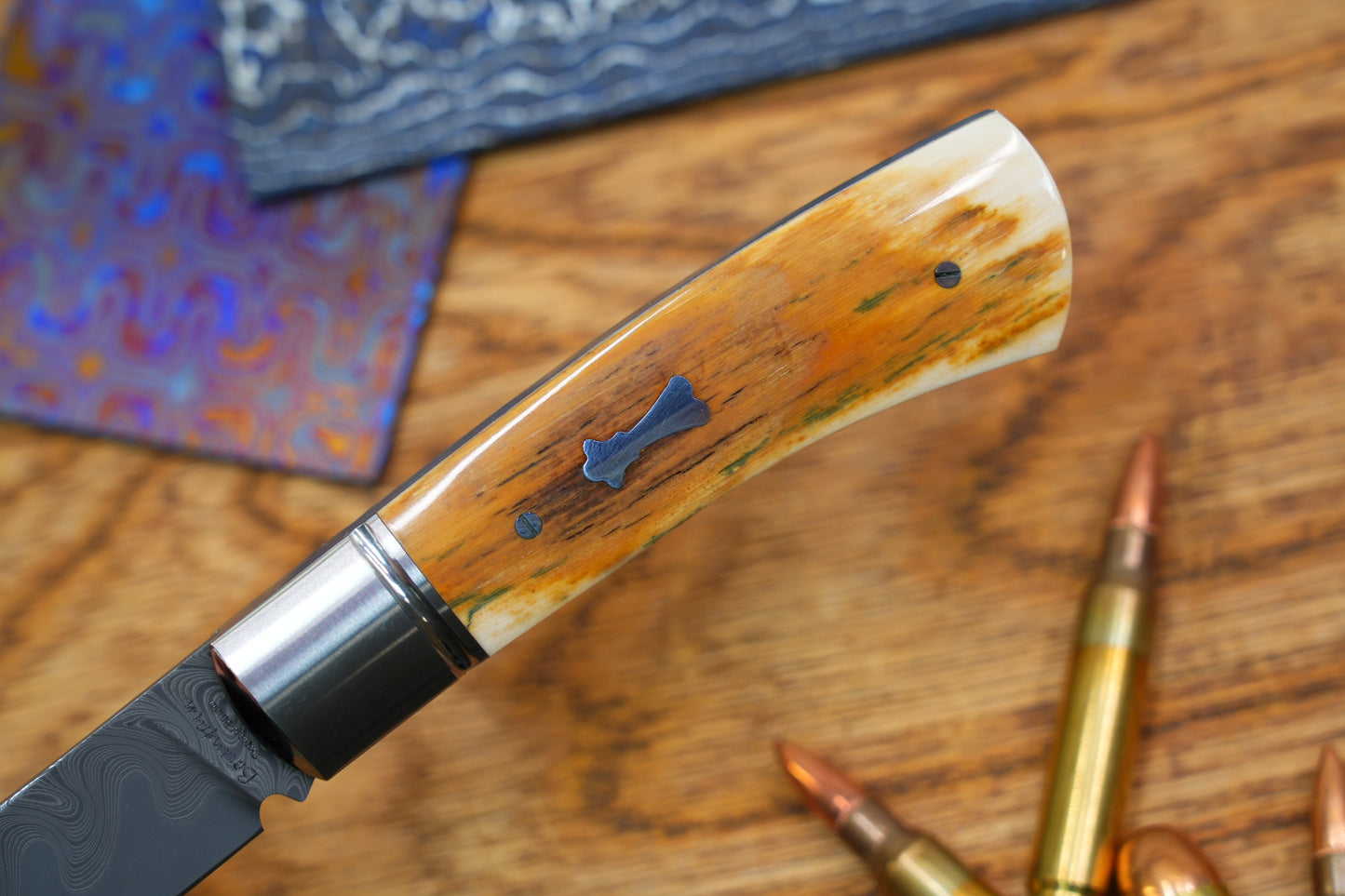4 North Mountain Traditional Series – Handcrafted Sheepsfoot Pocket Knife with Mammoth Ivory Handle, Steel Frame, Non-Locking, Mike Norris stainless steel Damascus, steel made in Kentucky, USA.