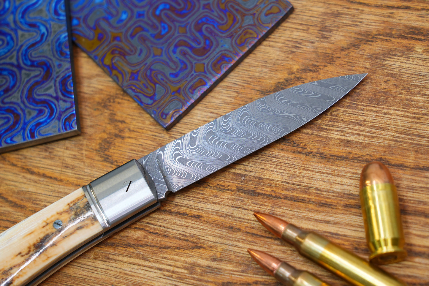 2 Swift Mammoth Tusk Fancy Legal Steel Frame Damascus Steel No Lock Handmade Pocket Knife