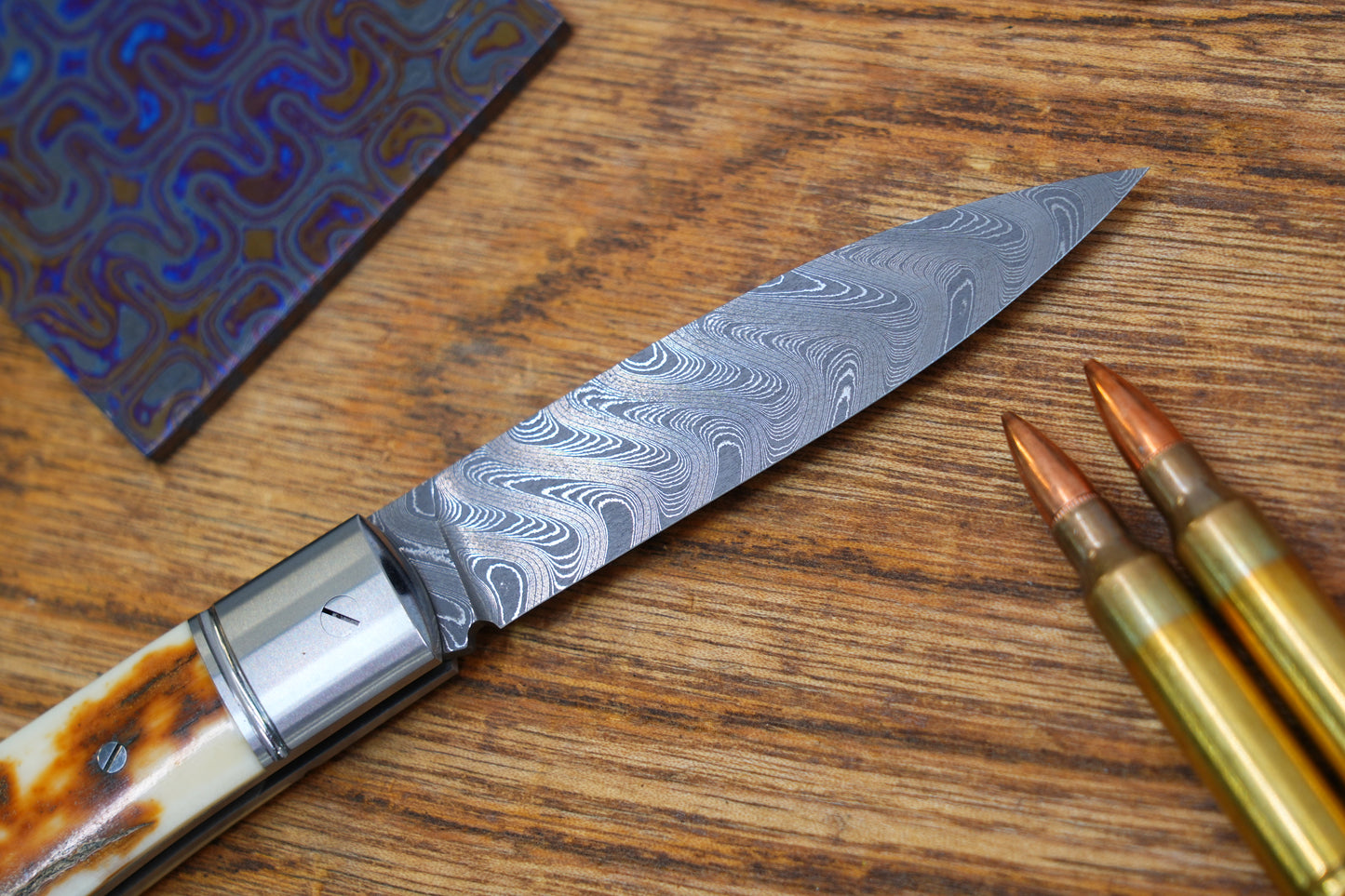 11 Swift Mammoth Tusk Fancy Legal Steel Frame Damascus Steel No Lock Handmade Pocket Knife
