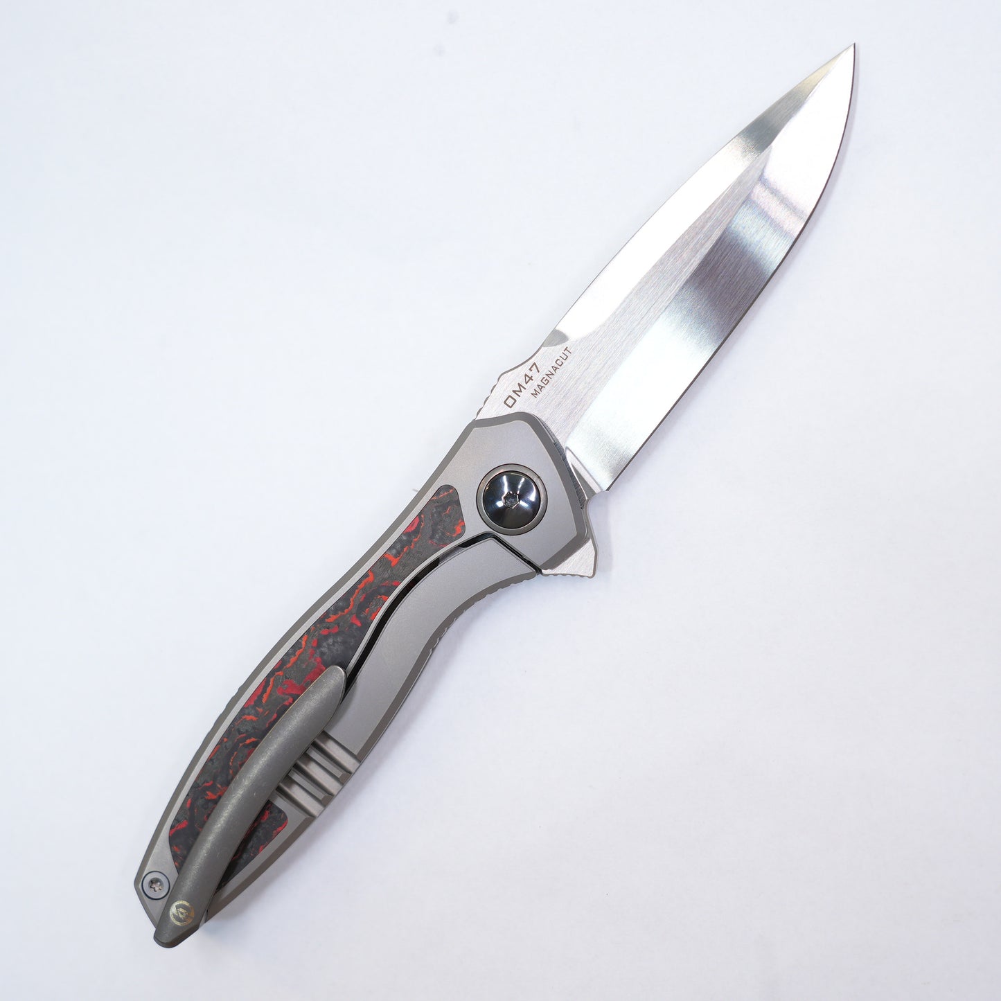 Maxace Perseus Frame Lock Knife Ti + Red CF Inlay (3.3" Satin) OM47-1- A