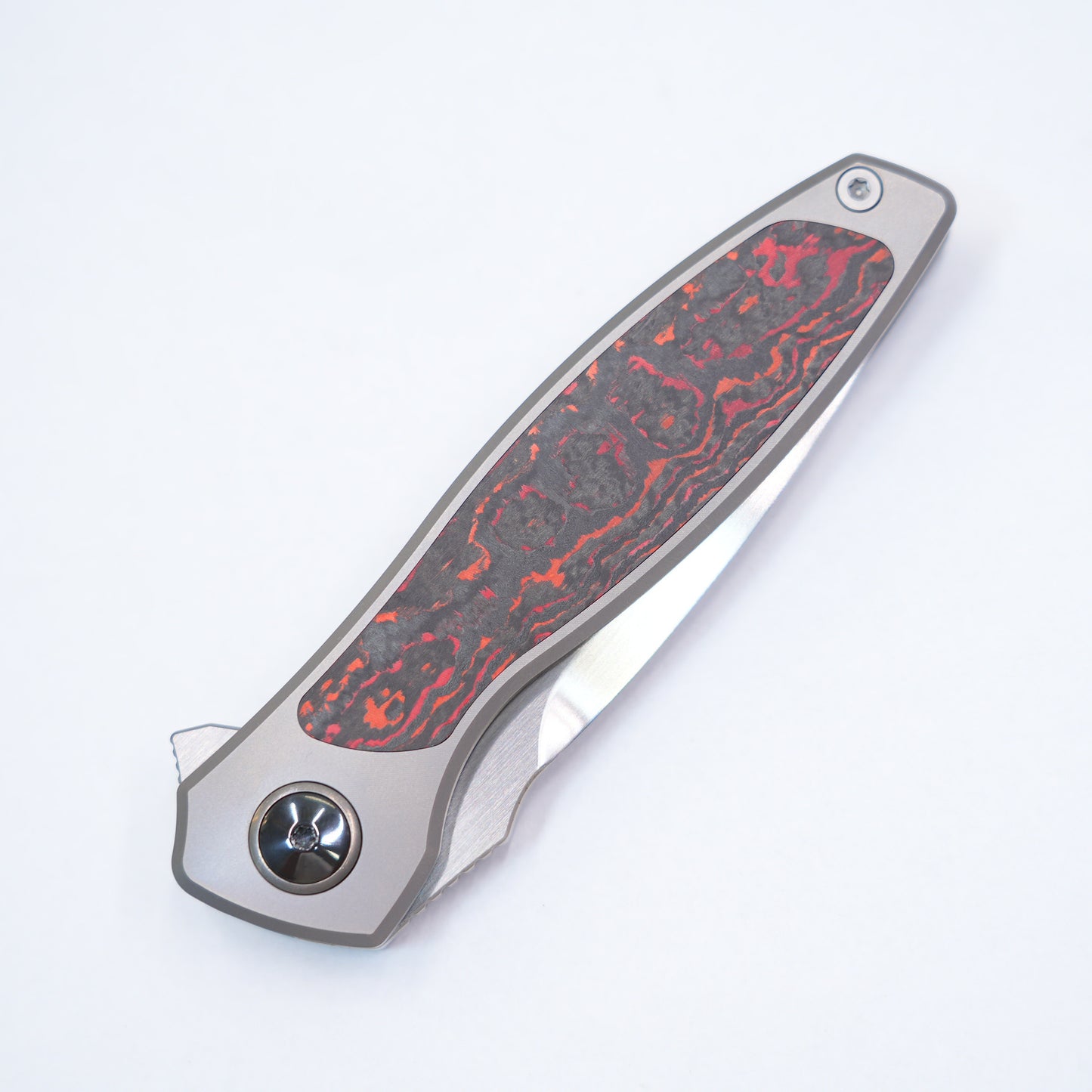 Maxace Perseus Frame Lock Knife Ti + Red CF Inlay (3.3" Satin) OM47-1- A