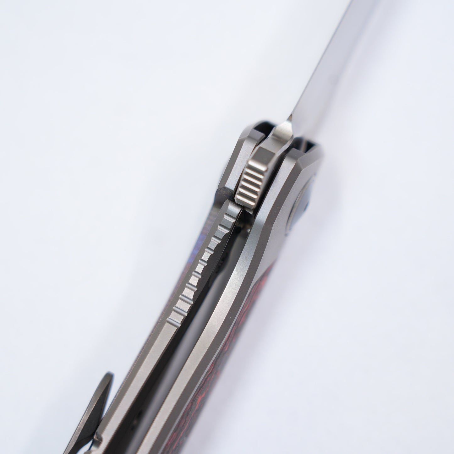 Maxace Perseus Frame Lock Knife Ti + Red CF Inlay (3.3" Satin) OM47-1- A