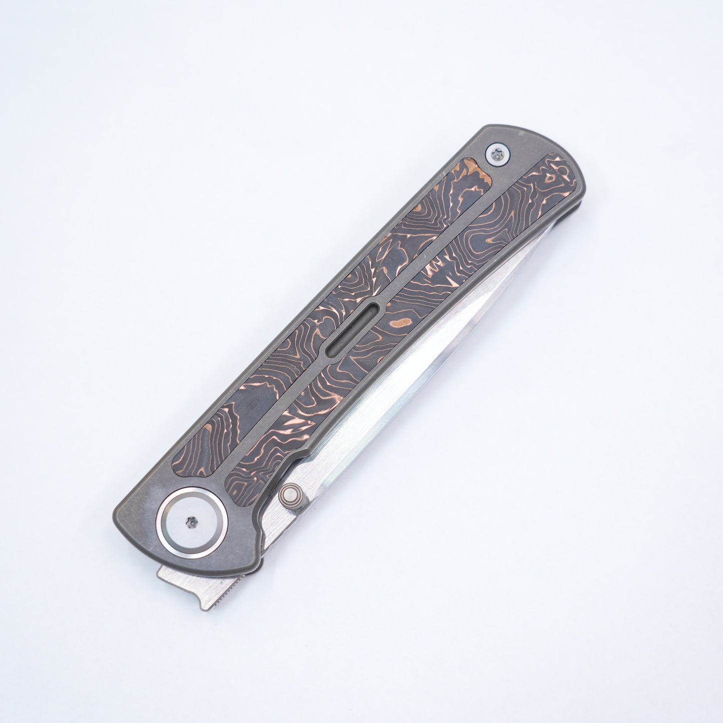 Maxace Peregrine Frame Lock Knife Ti/Copper CF Inlay (3.75" Satin)