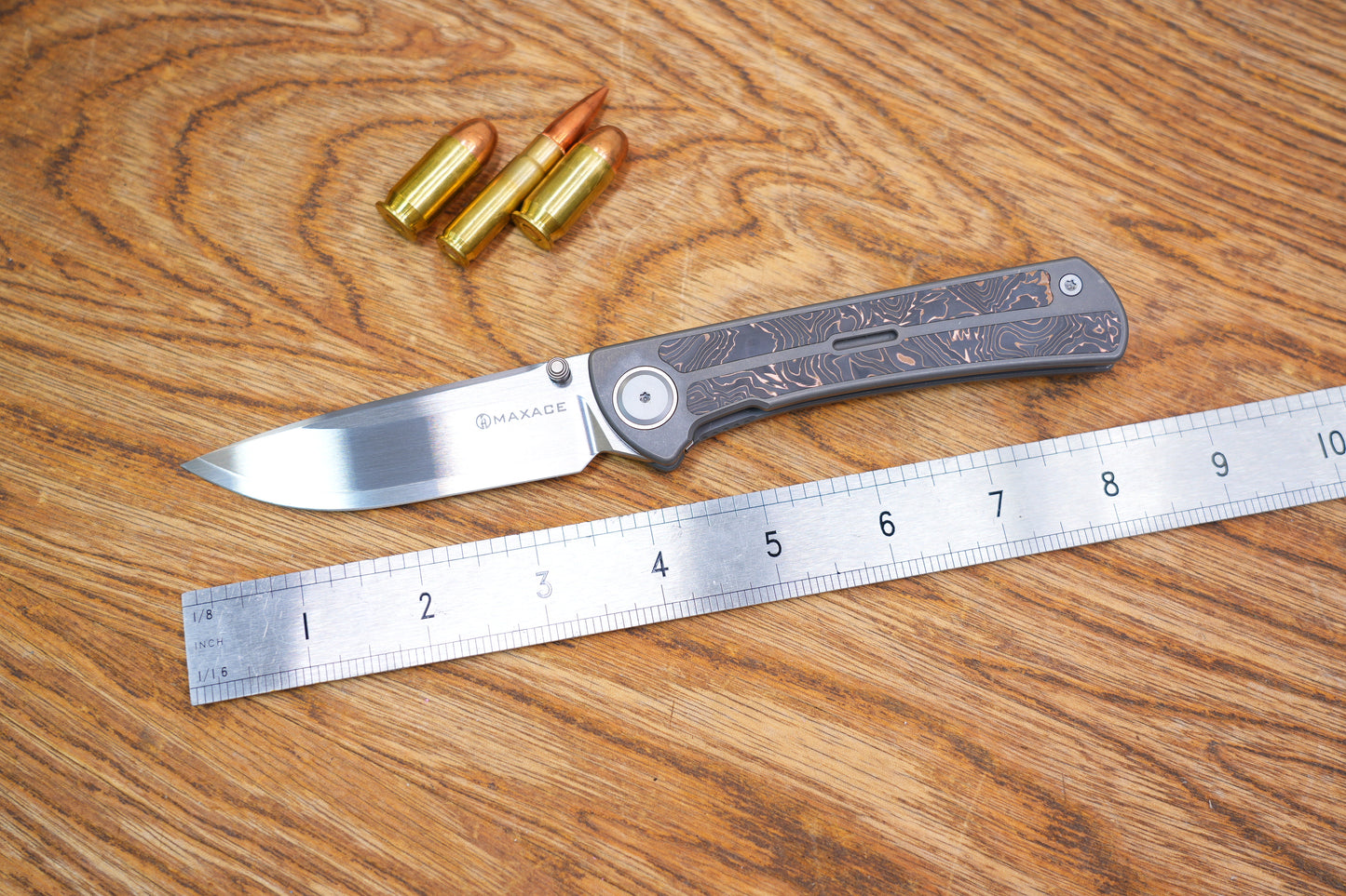 Maxace Peregrine Frame Lock Knife Ti/Copper CF Inlay (3.75" Satin)