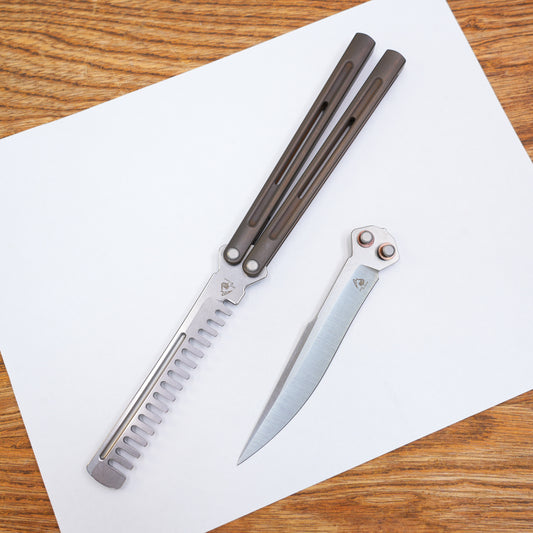 Maxace Apostle 2 Balisong M390 Steel Blade Channel Titanium Handles Pinless