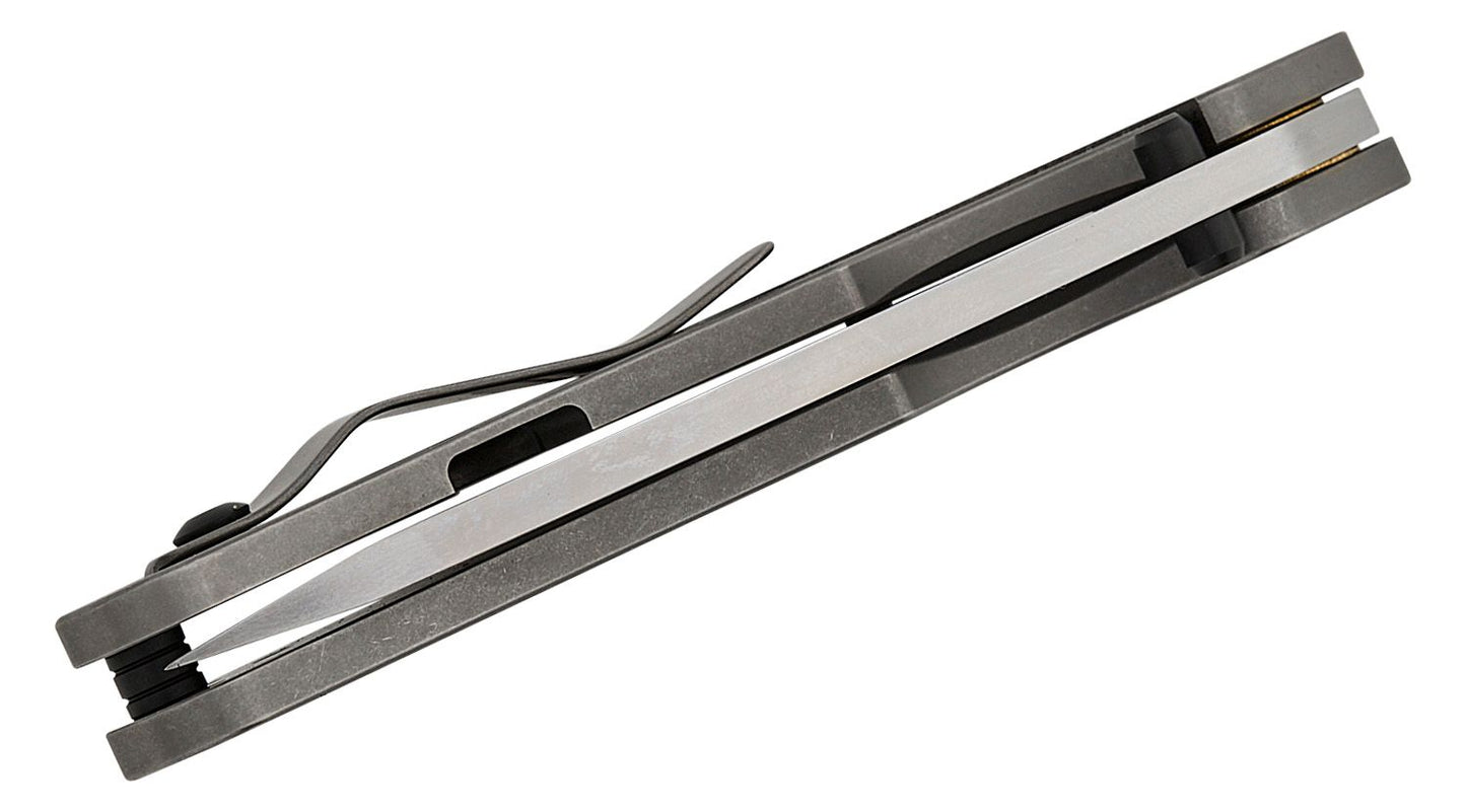 BBNM 2522-Ti Tanto Duane Dwyer Frame Lock Folding Knife 3.62" SLD Satin/Hamon Tanto Blade, Gray Titanium Handles - BBNM TI TANTO