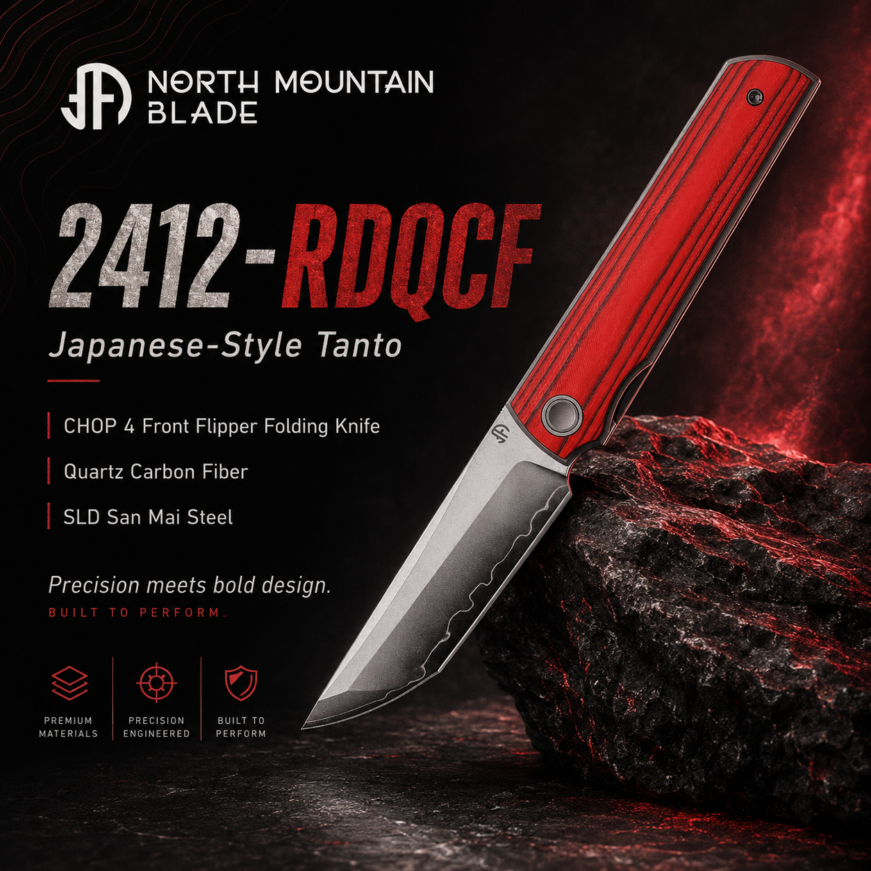 2412-RDQCF CHOP 4 Front Flipper Folding Knife, Quartz Carbon Fiber