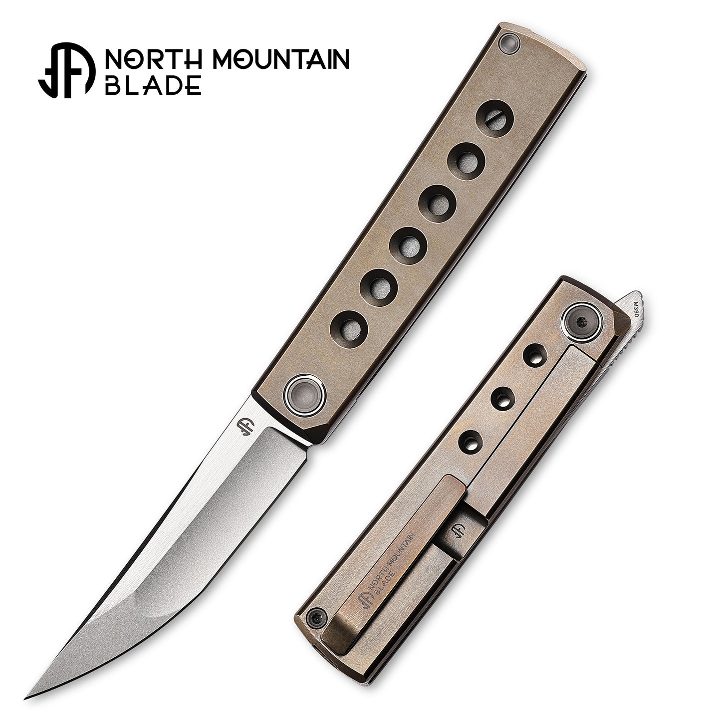 NEW 劍 KAIKEN Bronze Hole M390 Blade Titanium handle Titanium back clip Tanto