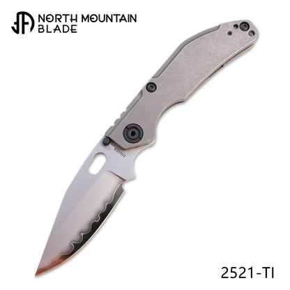 BBNM 2521-Ti Bowie Duane Dwyer BBNM Frame Lock Folding Knife 3.62" SLD Satin/Hamon Bowie Blade, Gray Titanium Handles - BBNM TI BOWIE