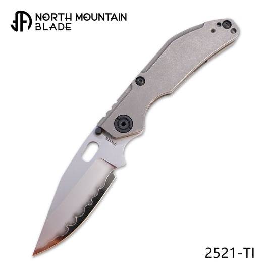 BBNM 2521-Ti Bowie Duane Dwyer BBNM Frame Lock Folding Knife 3.62" SLD Satin/Hamon Bowie Blade, Gray Titanium Handles - BBNM TI BOWIE