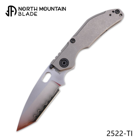 BBNM 2522-Ti Tanto Duane Dwyer Frame Lock Folding Knife 3.62" SLD Satin/Hamon Tanto Blade, Gray Titanium Handles - BBNM TI TANTO