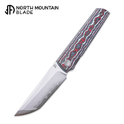 2412-RDWH CHOP 4 Front Flipper Folding Knife, Ceramic Carbon Fiber Handle, SLD San Mai Steel, Japanese-Style Tanto