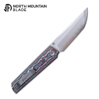 2412-RDWH CHOP 4 Front Flipper Folding Knife, Ceramic Carbon Fiber Handle, SLD San Mai Steel, Japanese-Style Tanto