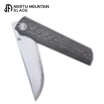 2412-CFCP CHOP 4 Front Flipper Folding Knife, 3K CF Handle, SLD San Mai Steel, Japanese-Style Tanto