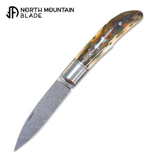 10 Swift Mammoth Tusk Fancy Legal Steel Frame Damascus Steel No Lock Handmade Pocket Knife