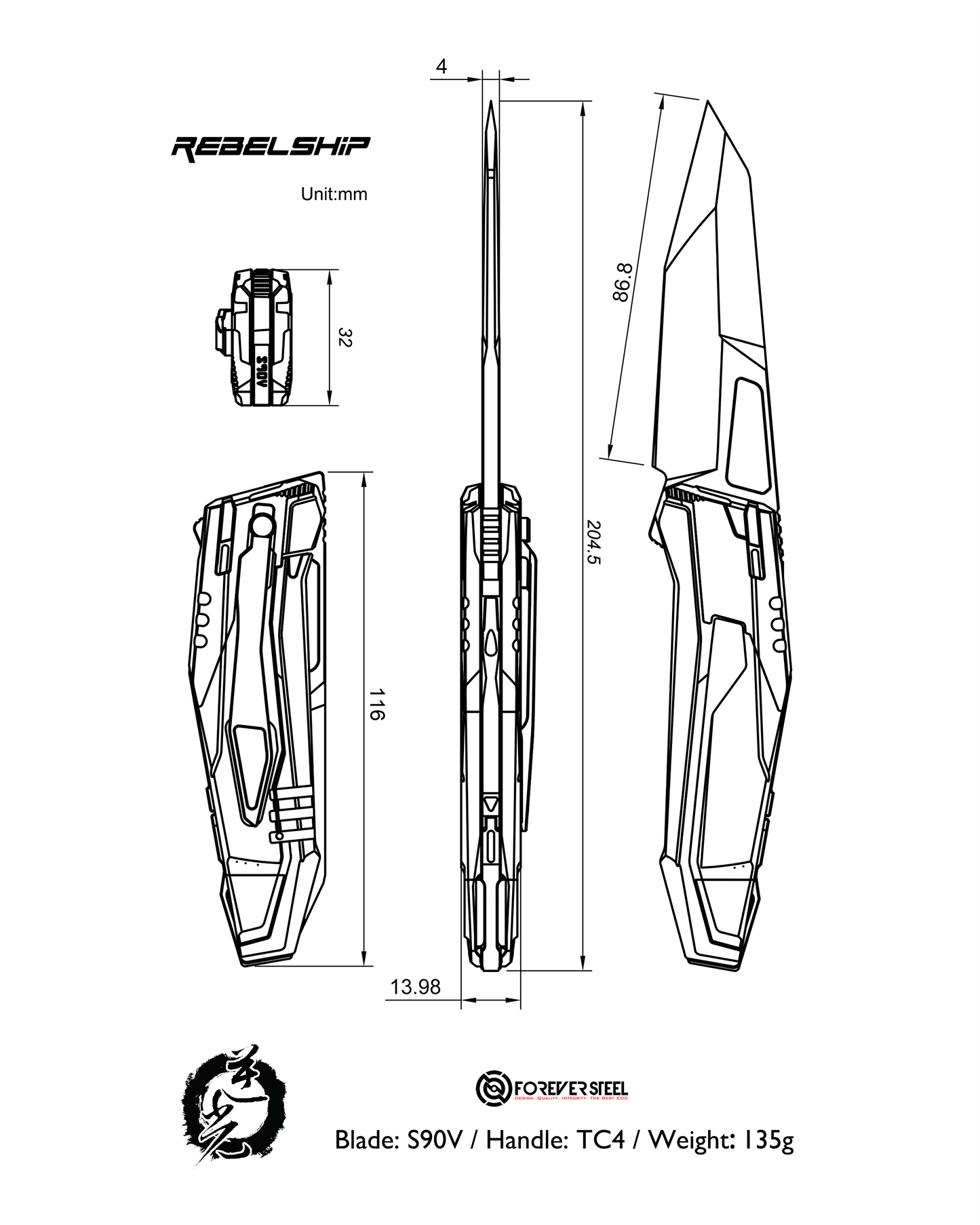 FS EDC Rebelship Hidden quick-release structure