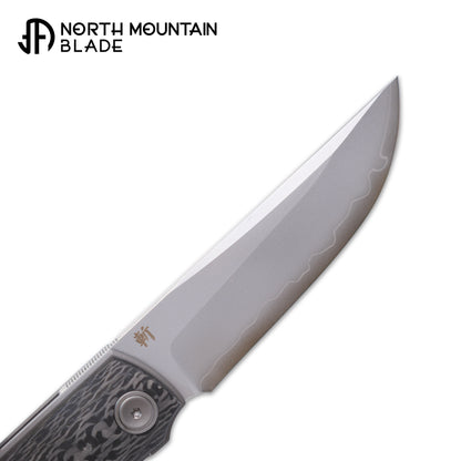 2412-CFCP CHOP 4 Front Flipper Folding Knife, 3K CF Handle, SLD San Mai Steel, Japanese-Style Tanto