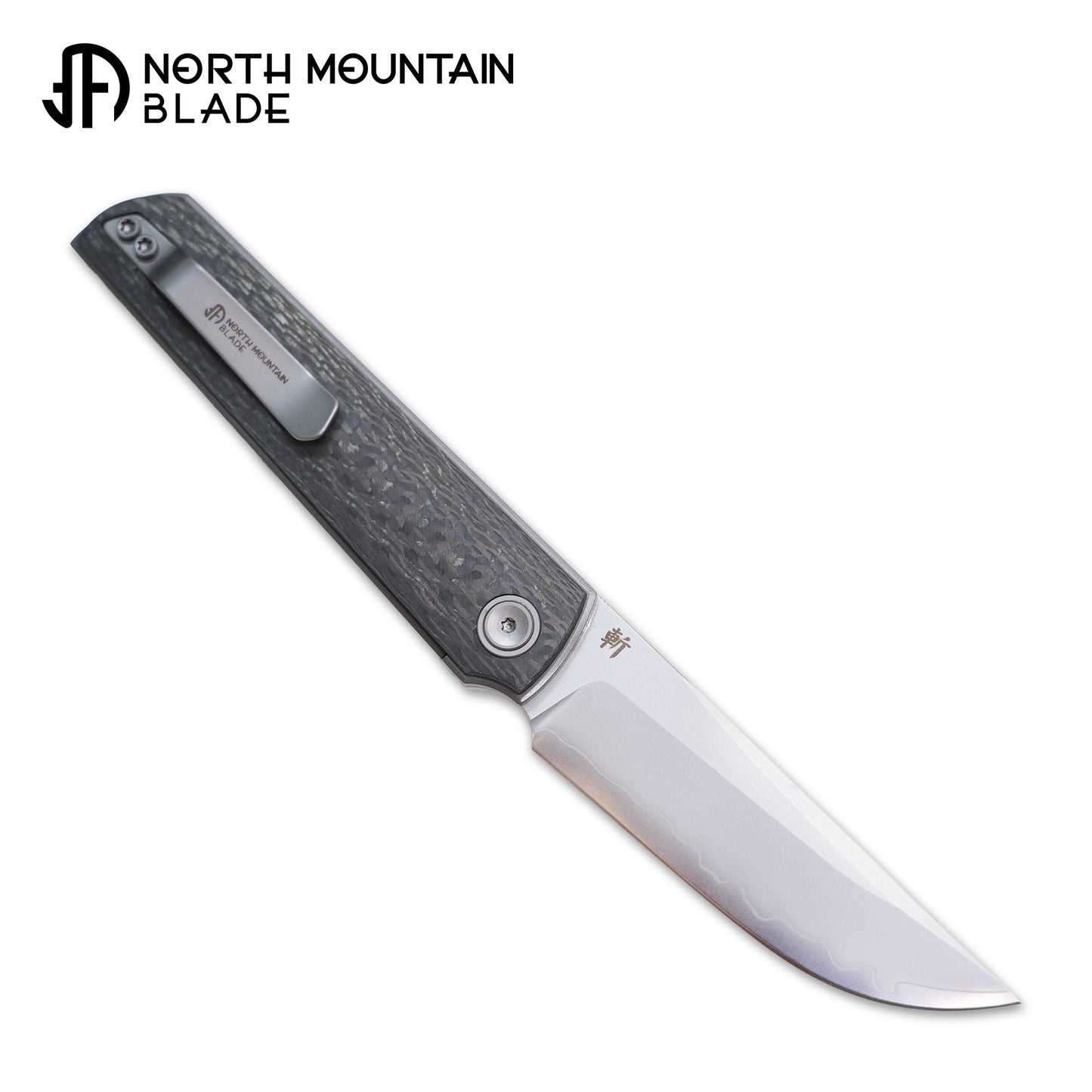 2412-CFCP CHOP 4 Front Flipper Folding Knife, 3K CF Handle, SLD San Mai Steel, Japanese-Style Tanto