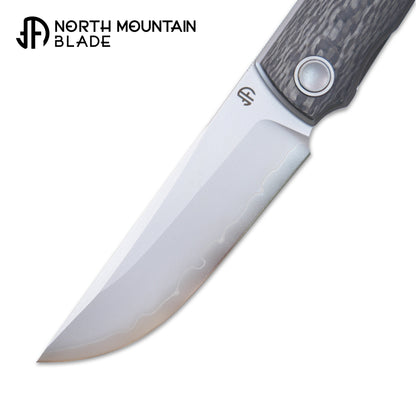 2412-CFCP CHOP 4 Front Flipper Folding Knife, 3K CF Handle, SLD San Mai Steel, Japanese-Style Tanto