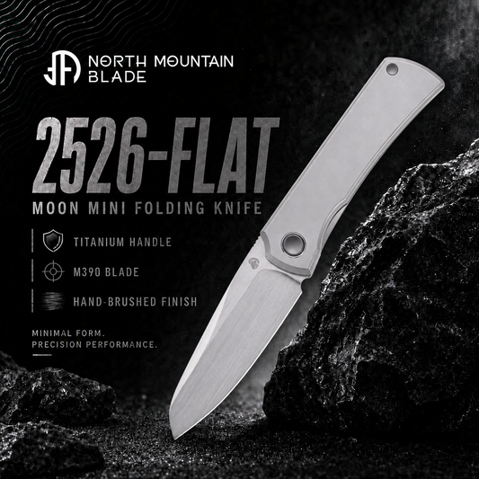 Moon 2526-Flat MINI Folding Knife Ti Handle M390 Blade hand-brushed finish