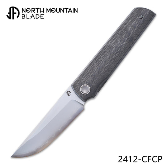 2412-CFCP CHOP 4 Front Flipper Folding Knife, 3K CF Handle, SLD San Mai Steel, Japanese-Style Tanto