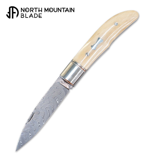 3 Swift Mammoth Tusk Fancy Legal Steel Frame Damascus Steel No Lock Handmade Pocket Knife
