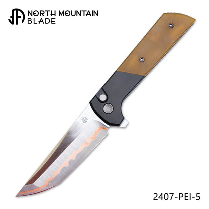 Chop2 2407-PEI-5 Copper Sandwich Five Layers Wave Forg Blade PEI Amber Handle