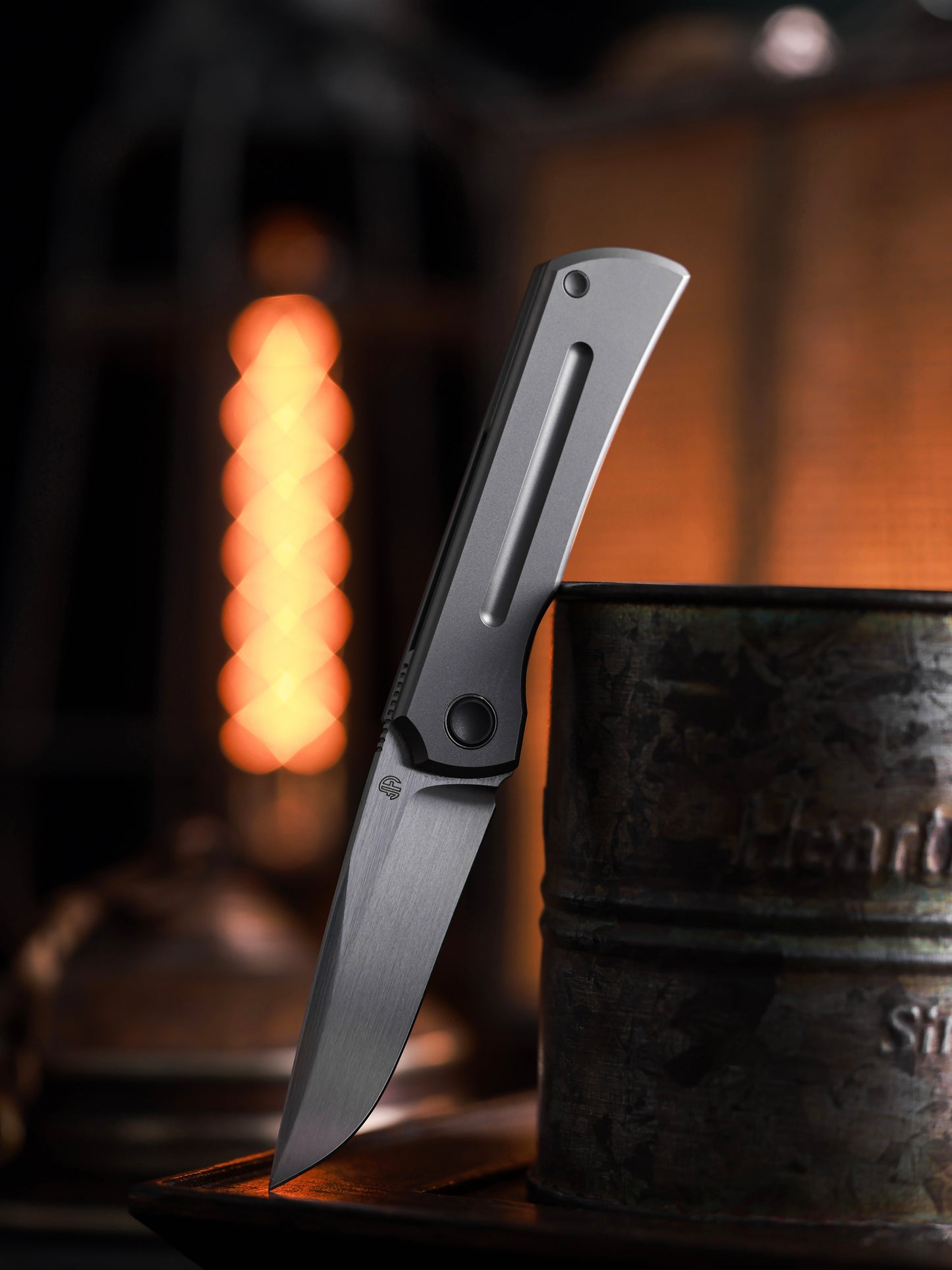 Sun 2525-Stripe MINI Folding Knife Ti Handle M390 Blade hand-brushed finish
