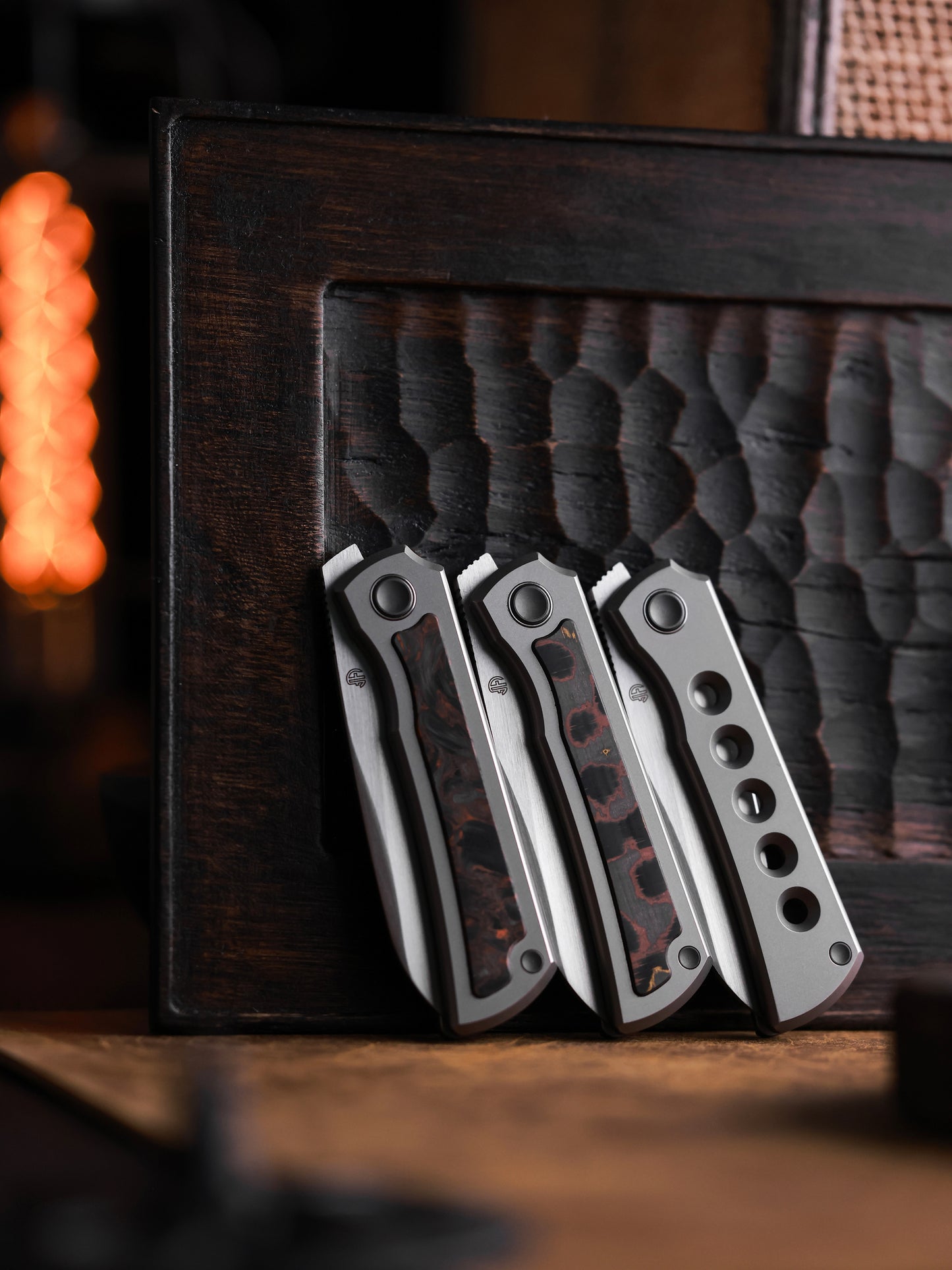 Moon 2526-Hole MINI Folding Knife Ti Handle M390 Blade hand-brushed finish