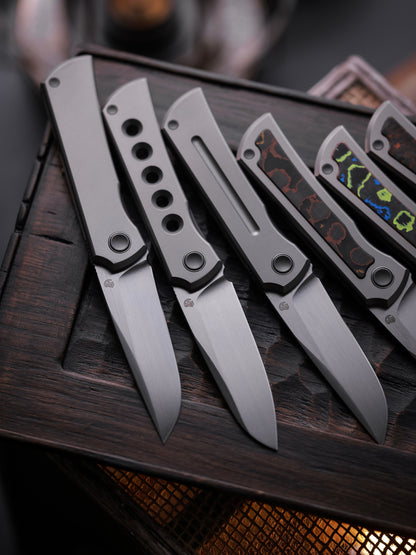 Moon 2526-Hole MINI Folding Knife Ti Handle M390 Blade hand-brushed finish