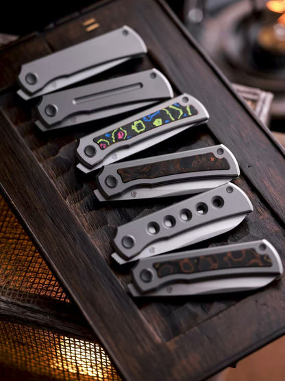 Sun 2525-Hole MINI Folding Knife Ti Handle M390 Blade hand-brushed finish