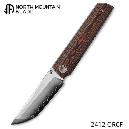 2412-ORCF CHOP 4 Front Flipper Folding Knife, Ceramic Carbon Fiber Handle, SLD San Mai Steel, Japanese-Style Tanto