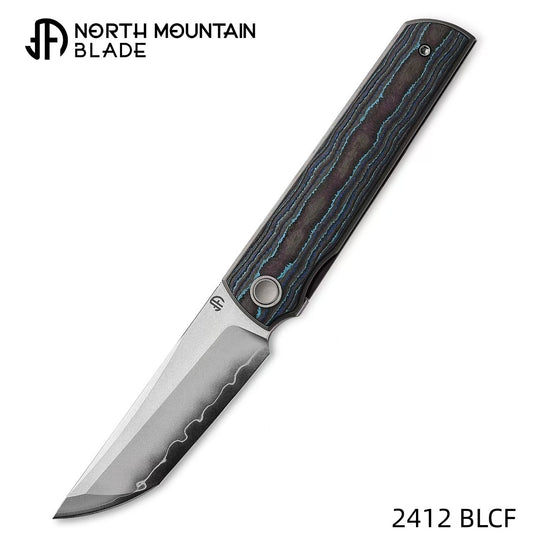 2412-BLCF CHOP 4 Front Flipper Folding Knife, Ceramic Carbon Fiber Handle, SLD San Mai Steel, Japanese-Style Tanto