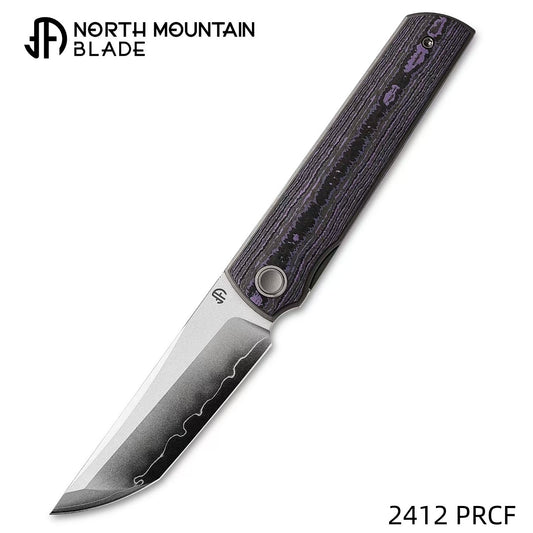 2412-PRCF CHOP 4 Front Flipper Folding Knife, Ceramic Carbon Fiber Handle, SLD San Mai Steel, Japanese-Style Tanto