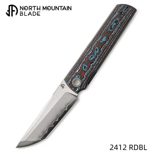2412-RDBL CHOP 4 Front Flipper Folding Knife, Ceramic Carbon Fiber Handle, SLD San Mai Steel, Japanese-Style Tanto