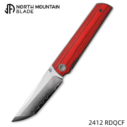 2412-RDQCF CHOP 4 Front Flipper Folding Knife, Quartz Carbon Fiber, SLD San Mai Steel, Japanese-Style Tanto