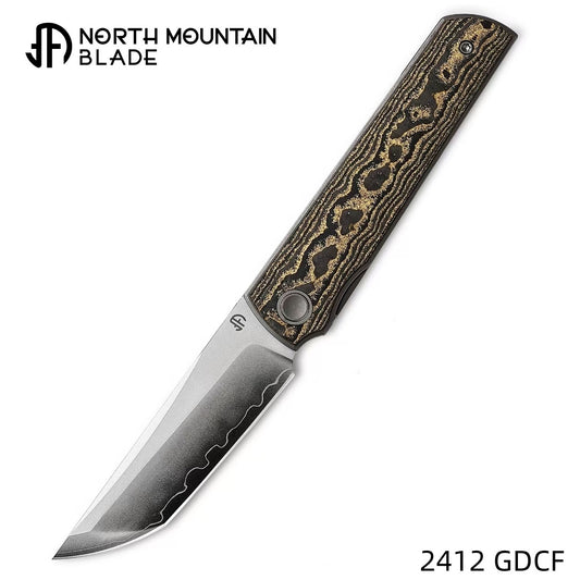 2412-GDCF CHOP 4 Front Flipper Folding Knife, Ceramic Carbon Fiber Handle, SLD San Mai Steel, Japanese-Style Tanto