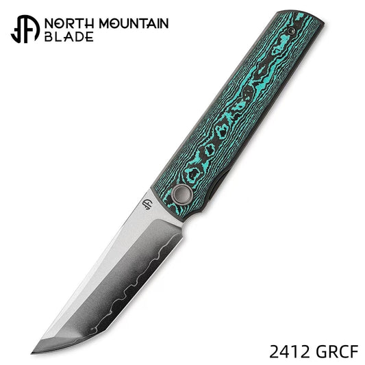 2412-GRCF CHOP 4 Front Flipper Folding Knife, Ceramic Carbon Fiber Handle, SLD San Mai Steel, Japanese-Style Tanto